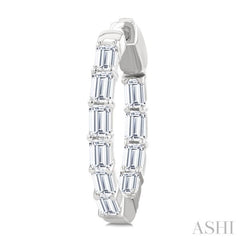 2 Ctw Emerald Cut Diamond Inside Out Fashion Hoop Earrings in 14K White Gold
