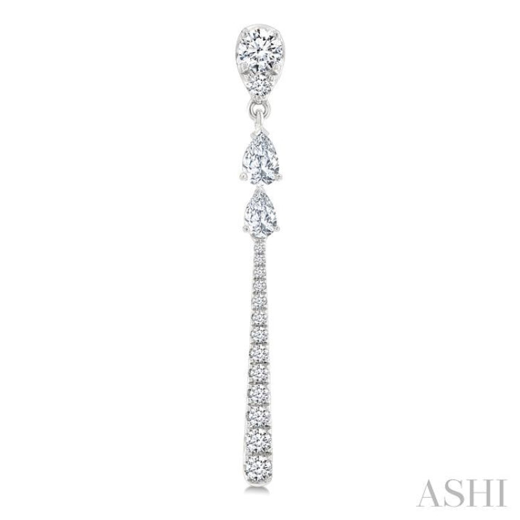 7/8 Ctw Pear and Round Cut Diamond Dangle Fashion Long earrings in 14K White Gold