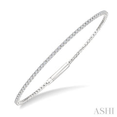 1 Ctw Round Cut Diamond Fullway Straight Flex Bangle in 14K White Gold