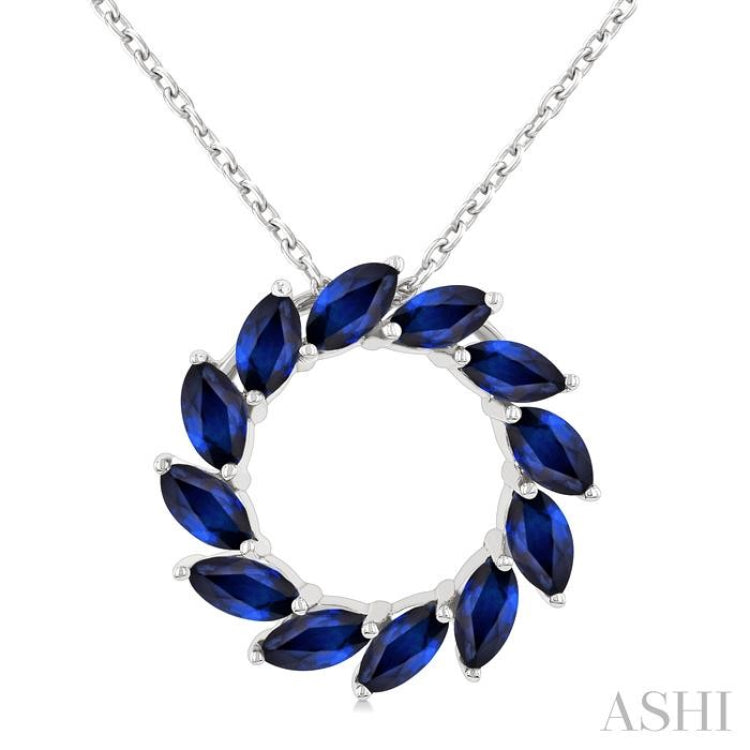 4X2 MM Marquise Shape Sapphire Circle Precious Pendant With Chain in 10K White Gold