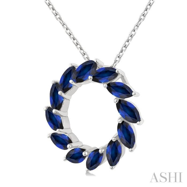 4X2 MM Marquise Shape Sapphire Circle Precious Pendant With Chain in 10K White Gold