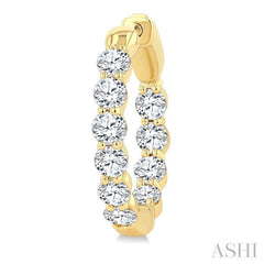 2 Ctw Inside & Out Round Cut Diamond Fashion Hoop Earrings in 14K Yellow Gold