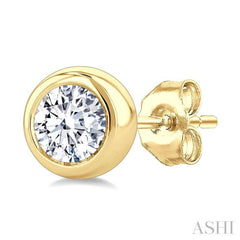 1/2 Ctw Bezel Set Round Cut Diamond Stud Earrings in 14K Yellow Gold