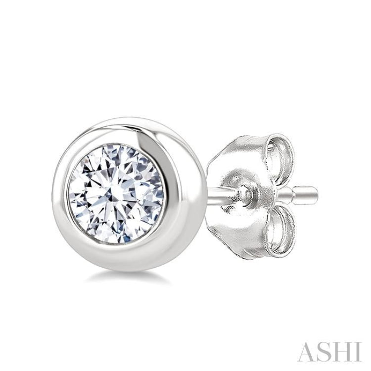 1/5 Ctw Bezel Set Round Cut Diamond Stud Earrings in 14K White Gold