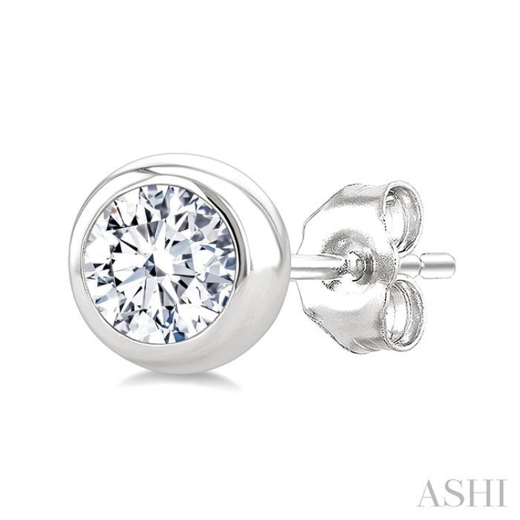 1/3 Ctw Bezel Set Round Cut Diamond Stud Earrings in 14K White Gold