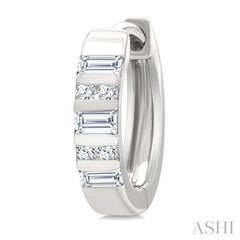 1/4 Ctw Ribbed Baguette and Round Cut Diamond Huggie Petite Earrings in 10K White Gold