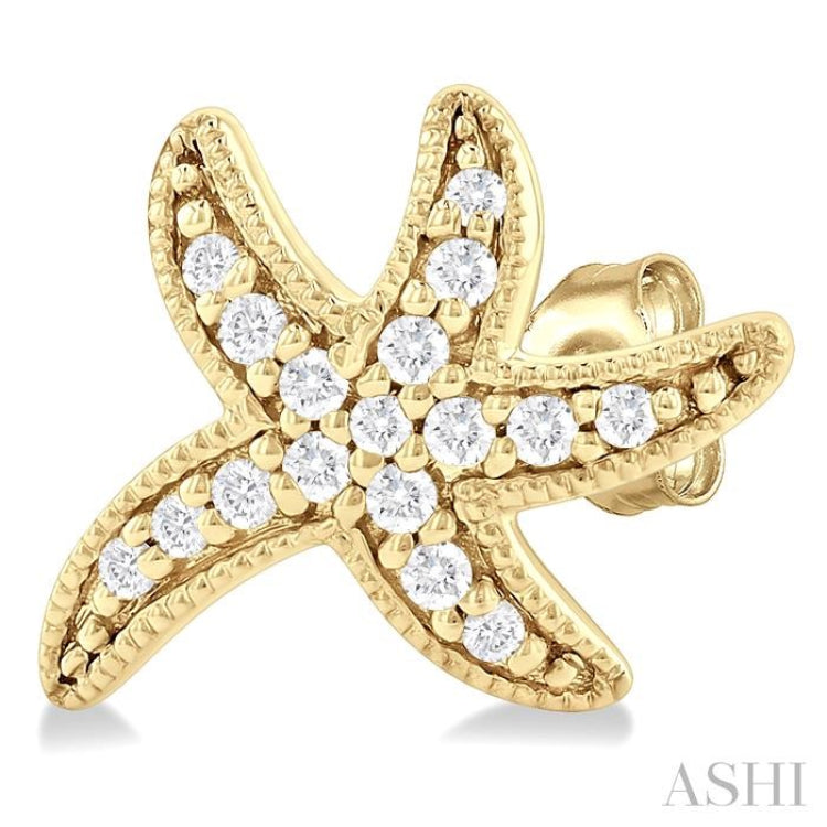 1/8 Ctw Petite Milgrain Starfish Round Cut Diamond Fashion Stud Earring in 10K Yellow Gold