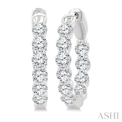 2 Ctw Inside & Out Round Cut Diamond Fashion Hoop Earring in 14K White Gold