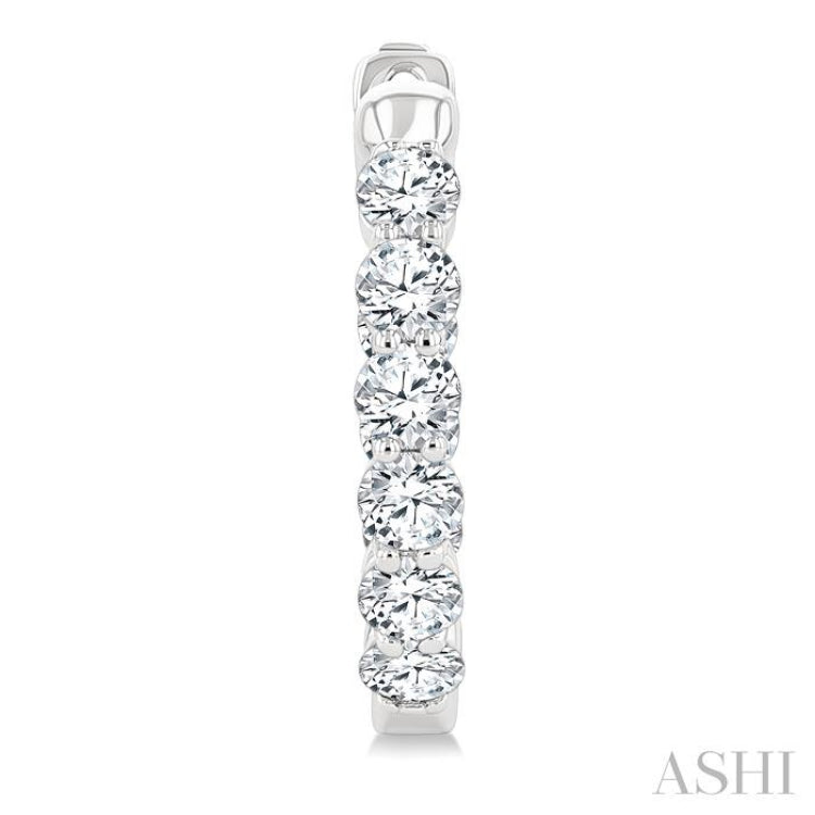 2 Ctw Inside & Out Round Cut Diamond Fashion Hoop Earring in 14K White Gold