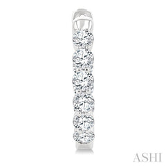 2 Ctw Inside & Out Round Cut Diamond Fashion Hoop Earring in 14K White Gold