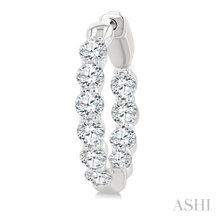 2 Ctw Inside & Out Round Cut Diamond Fashion Hoop Earring in 14K White Gold