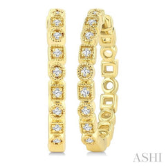 1/8 Ctw Geometric Carving Round Cut Diamond Fashion Hoop Earring in 10K Yellow Gold