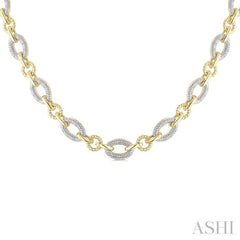 1/4 Ctw Oval Shaped Open Window Link Round Cut Diamond Necklace in Yellow Gold Vermeil