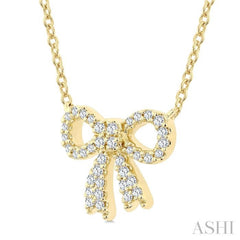 1/5 Ctw Bow Round Cut Diamond Petite Fashion Pendant With Chain in 10K Yellow Gold