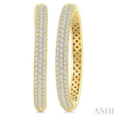 1 Ctw 3-Row Pave Set Round Cut Diamond Fashion Hoop Earring in 14K Yellow Gold