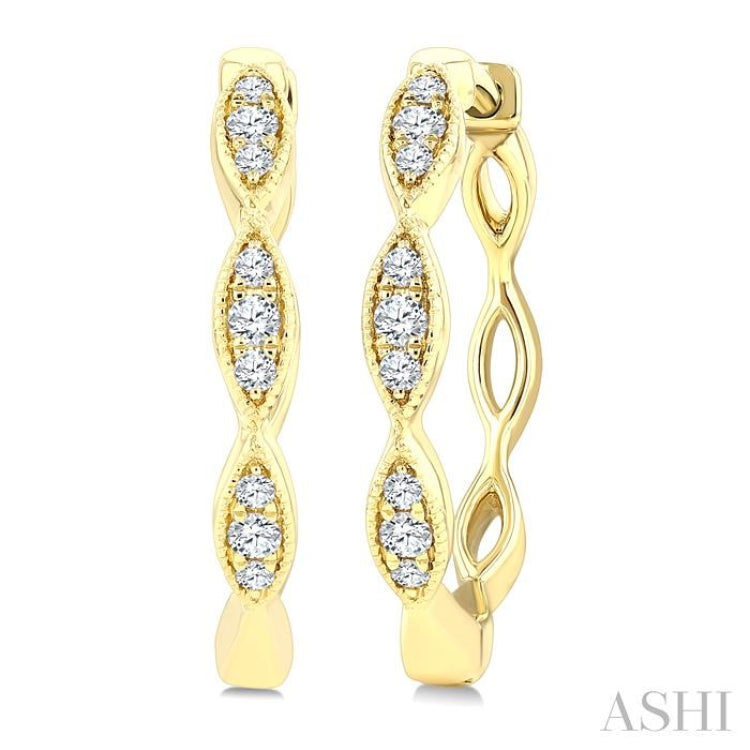 1/6 Ctw Marquise Shape Carving Round Cut Diamond Fashion Hoop Earring in 10K Yellow Gold