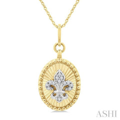 1/20 Ctw Fleur De Lis Motif Fluted Medallion Round Cut Diamond Fashion Pendant With Chain in 10K Yellow and White Gold
