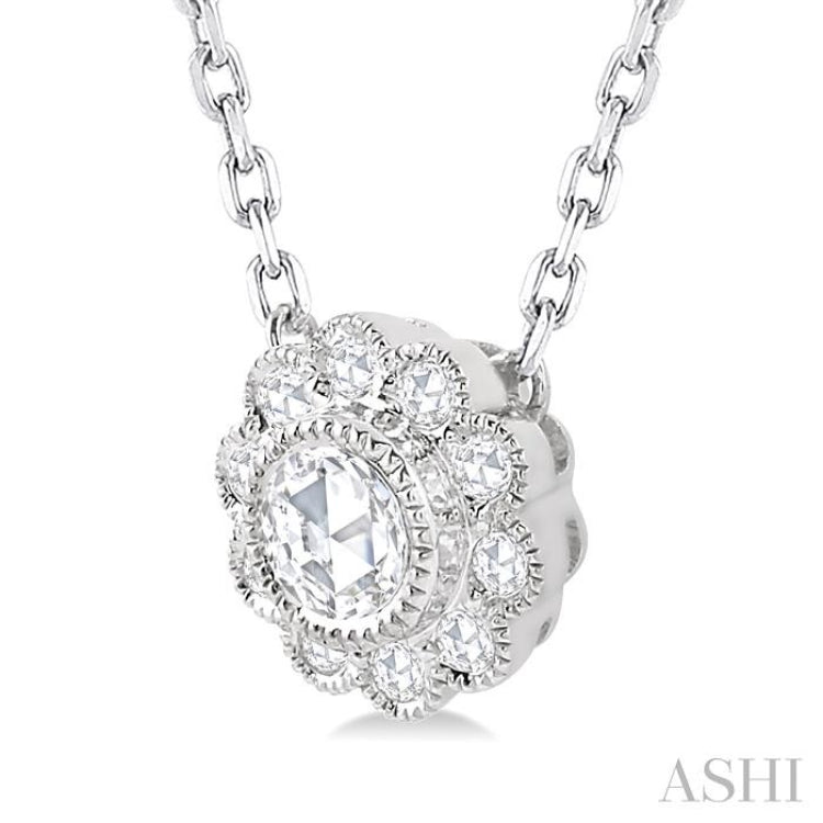 1/3 Ctw Rose Cut Diamond Pendant in 14K White Gold with chain