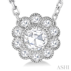 1/3 Ctw Rose Cut Diamond Pendant in 14K White Gold with chain