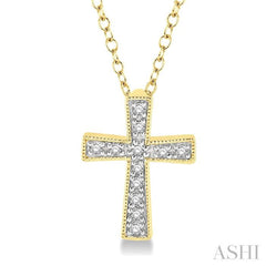1/20 Ctw Cross Round Cut Diamond Fashion Pendant With Chain in Yellow Gold Vermeil