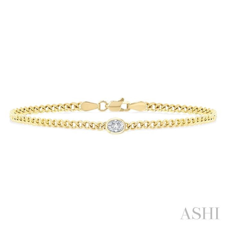 1/4 Ctw Bezel Set Oval Cut Diamond Curb Link Fashion Bracelet in 14K Yellow Gold