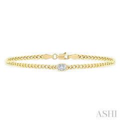 1/4 Ctw Bezel Set Oval Cut Diamond Curb Link Fashion Bracelet in 14K Yellow Gold
