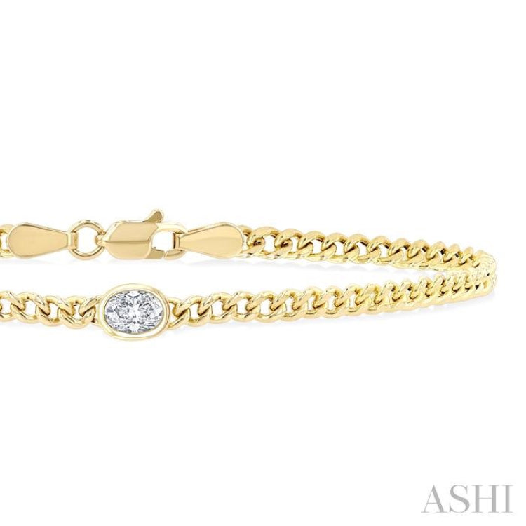 1/4 Ctw Bezel Set Oval Cut Diamond Curb Link Fashion Bracelet in 14K Yellow Gold