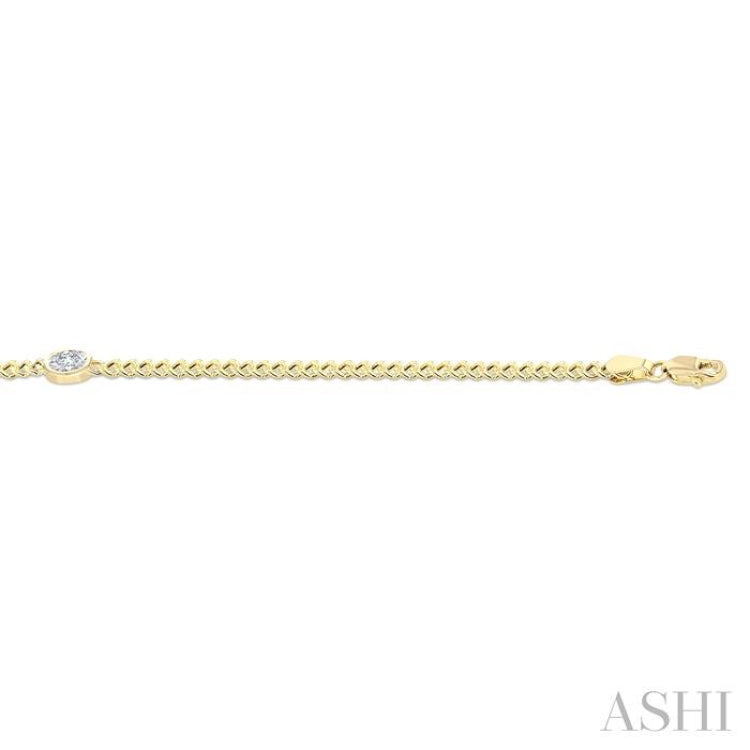 1/4 Ctw Bezel Set Oval Cut Diamond Curb Link Fashion Bracelet in 14K Yellow Gold
