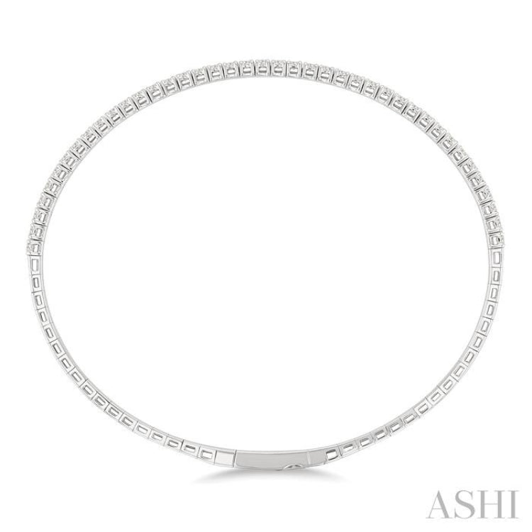 1 Ctw Round Cut Diamond Halfway Straight Flex Bangle in 14K White Gold