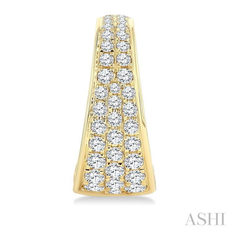 1 1/2 Ctw Wide Base Pave Set Round Cut Diamond Fashion Half Hoop Earrings in 14K Yellow Gold