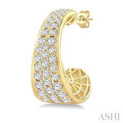 1 1/2 Ctw Wide Base Pave Set Round Cut Diamond Fashion Half Hoop Earrings in 14K Yellow Gold
