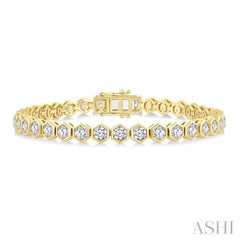 7 Ctw Hexagon Motif Bezel Set Round Cut Diamond Tennis Bracelet in 14K Yellow Gold