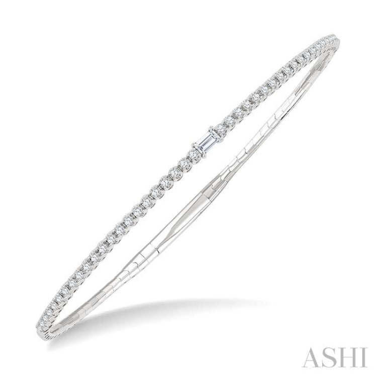 1/2 Ctw Halfway Baguette Center and Round Cut Diamond Flex Bangle in 14K White Gold