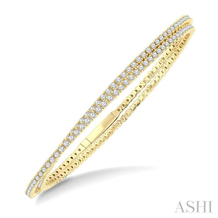 3 Ctw Round Cut Diamond Double Row Fashion Bangle in 14K Yellow Gold