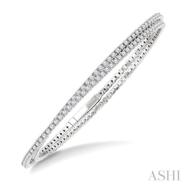 3 Ctw Crisscross Double Row Round Cut Diamond Fashion Bangle in 14K White Gold