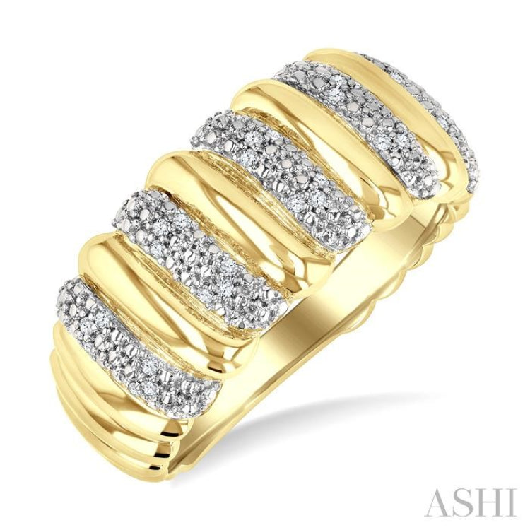 1/10 Ctw Bold Ribbed Swirl Round Cut Diamond Fashion Wide Band in Yellow Gold Vermeil
