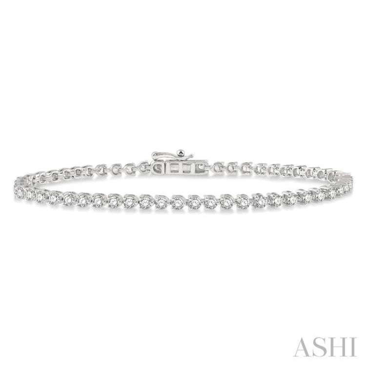3 Ctw Round Cut Diamond 3-Prong Tennis Bracelet in 14K White Gold