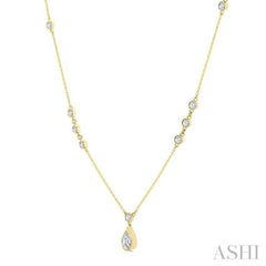 1/2 Ctw Bezel Set Pear and Round Cut Diamond Drop Necklace in 14K Yellow Gold