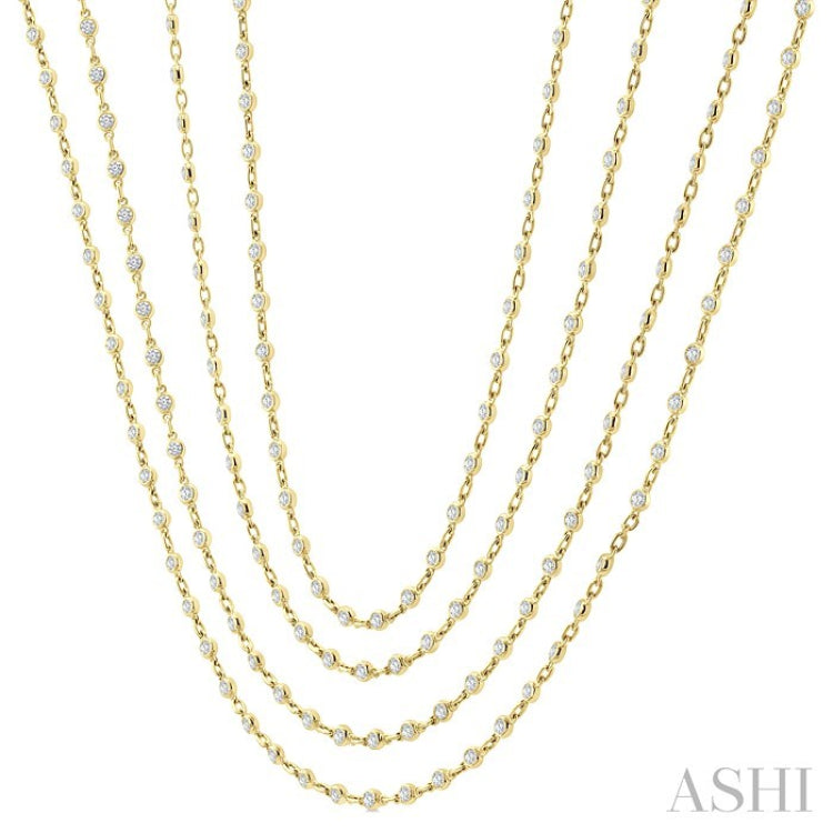 7 Ctw Bezel Set Round Cut Diamond Layered 60-Inch Necklace in 14K Yellow Gold