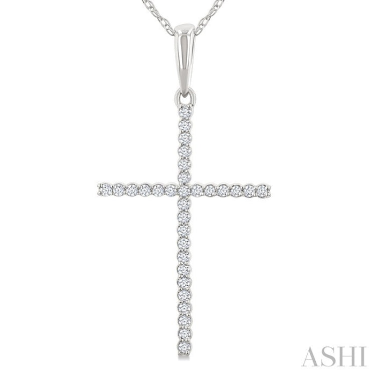 1/10 Ctw Cross Round Cut Diamond Fashion Pendant With Chain in 10K White Gold