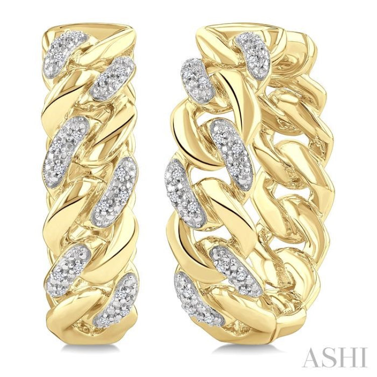 1/10 Ctw Round Cut Diamond Cuban Link Hoop Earring in Yellow Gold Vermeil