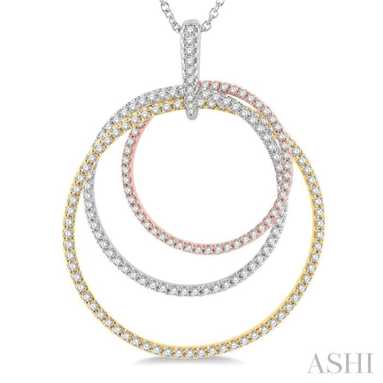 1 1/6 Ctw Intertwined Triple Circle Round Cut Diamond Fashion Pendant With Chain in 14K Tri Color Gold
