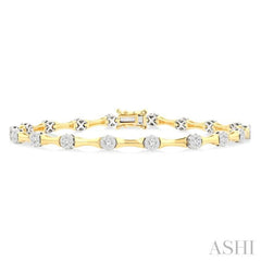 1 1/4 Ctw Lovebright Circular Mount & Bamboo Link Round Cut Diamond Fashion Bracelet in 14K Yellow and White Gold