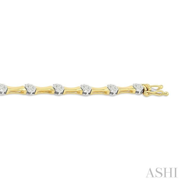1 1/4 Ctw Lovebright Circular Mount & Bamboo Link Round Cut Diamond Fashion Bracelet in 14K Yellow and White Gold