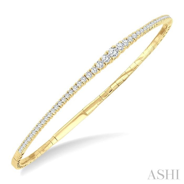 1 Ctw Round Cut Diamond Halfway Graduated Flex Bangle in 14K Yellow Gold