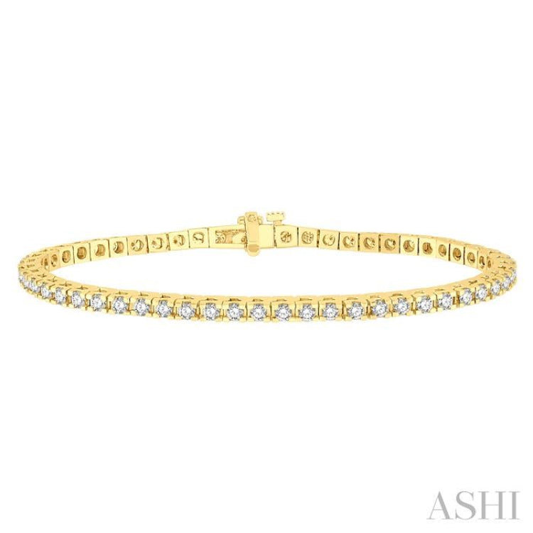 3 Ctw Square Shape Round Cut Diamond Tennis Bracelet in 14K Yellow Gold