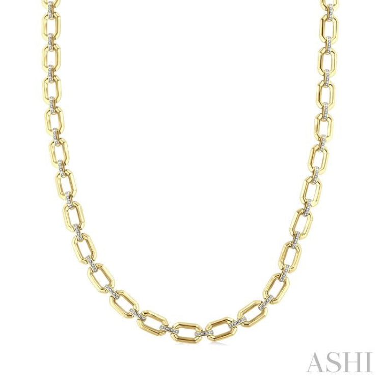 1/4 Ctw Bold Octagonal Link Round Cut Diamond Necklace in Yellow Gold Vermeil