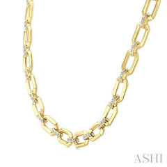 1/4 Ctw Bold Octagonal Link Round Cut Diamond Necklace in Yellow Gold Vermeil