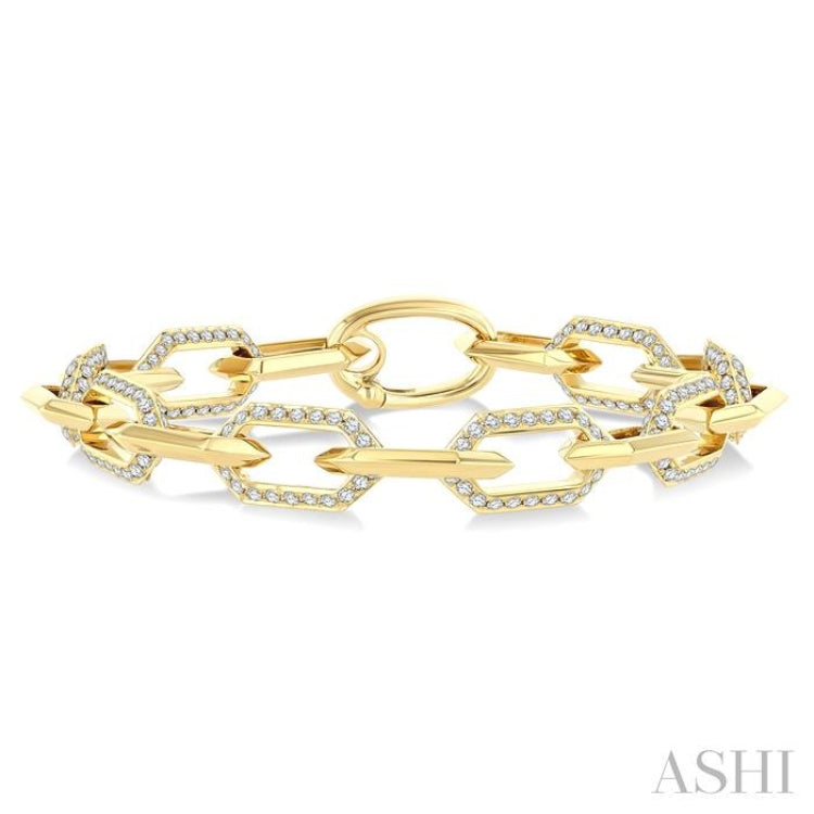 3 Ctw Open Window Hexagon Link Round Cut Diamond Fashion Bracelet in 14K Yellow Gold