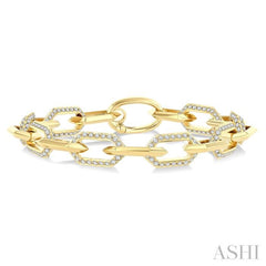 3 Ctw Open Window Hexagon Link Round Cut Diamond Fashion Bracelet in 14K Yellow Gold